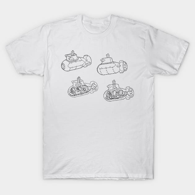 Black Line-Drawn Submarine Diagram Submersible Illustration T-Shirt by taylorcustom